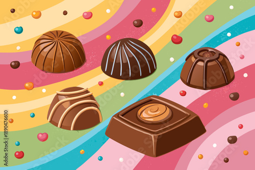 Depicting Chocolate Bonbons Floating Back Elegant Creative Visual