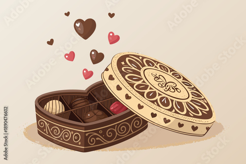 Elegant Chocolate Box Opening With Floating Hearts Professional Photo