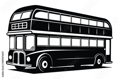 double decker bus silhouette line art vector illustration