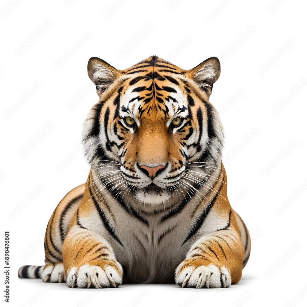 Obraz premium Tiger Sitting Looking Tiger Animal Clipart Tiger On White Background, Tigers