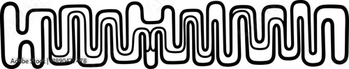 Black abstract continuous line art creating a wavy maze pattern in horizontal composition vector design