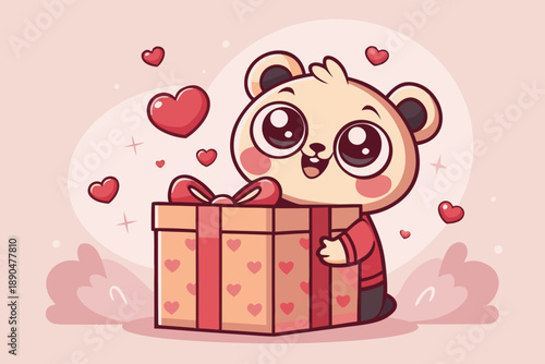 Beautiful Cute Character Hugging Valentine Gift Box Creative Visual