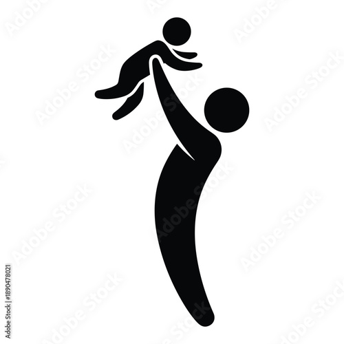 Father throwing baby in the air icon, symbolizing family love and play