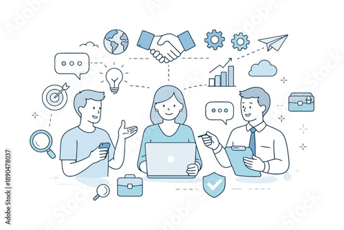 Business professionals in a meeting discussing strategy and growth