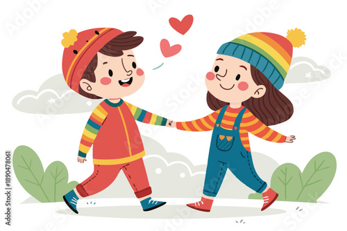 Cute Couple Holding Hands Wearing Matching Premium Digital Asset Ideal for Marketing