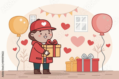 Stunning Cute Gift Delivery Scene With Hearts Floati Creative Visual
