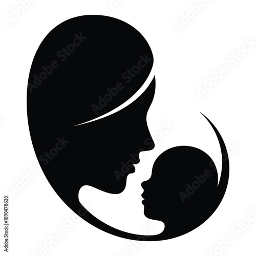 Mother and baby profile icon, a classic symbol of maternal love and connection