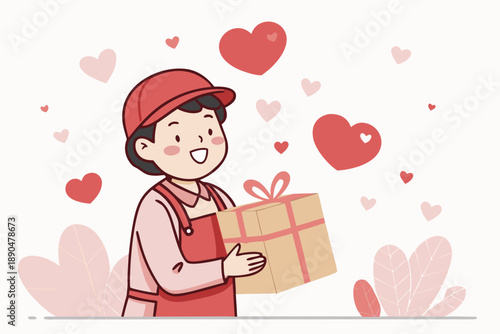 Cute Gift Delivery Scene With Hearts Floati Professional Photo Suitable for Design