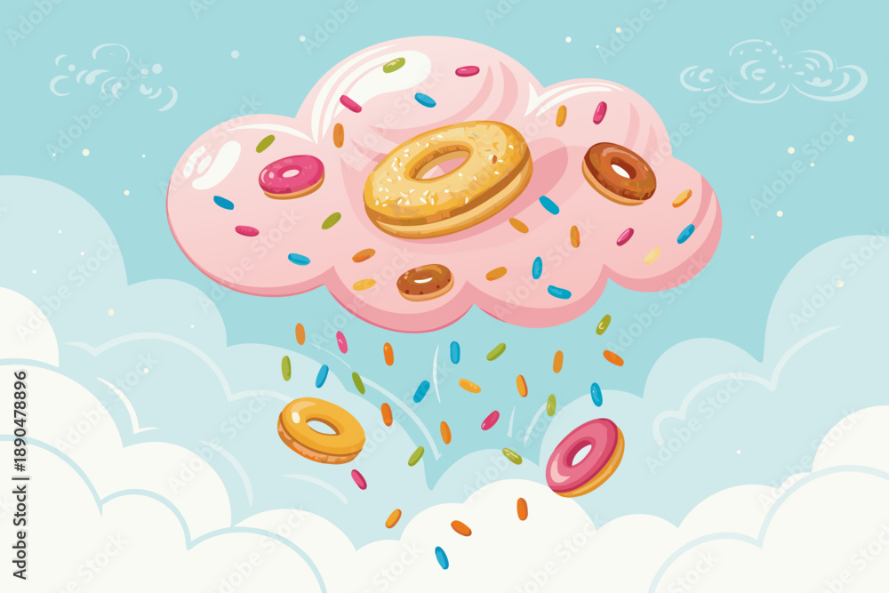 Fototapeta premium Dessert Cloud Raining Candy And Donuts Premium Digital Asset Ideal for Marketing