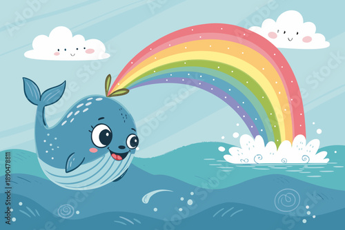 Depicting Cute Whale Spouting Rainbow Water Jet Dynamic Premium Digital Asset