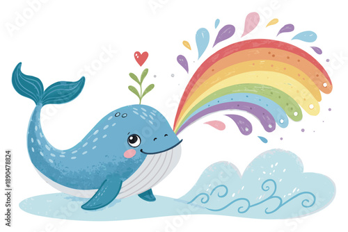 Cute Whale Spouting Rainbow Water Jet Premium Digital Asset Great for Commercial Projects