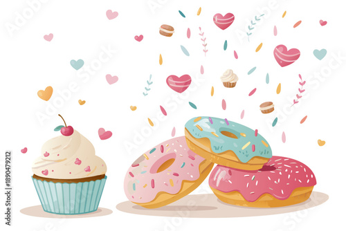 Featuring Donuts And Cupcakes Raining With Sprinkles Stunning High-Quality Stock Image
