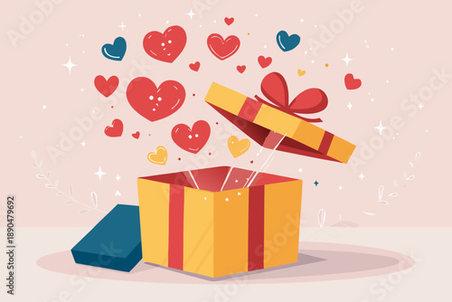Elegant Gift Box Opening With Floating Hearts And High-Quality Stock Image