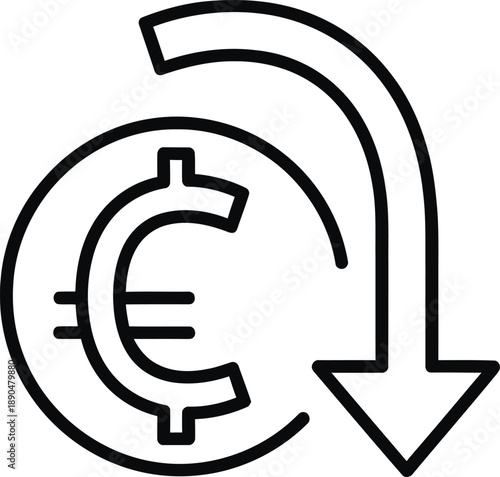 Euro currency symbol with downward arrow indicating decrease