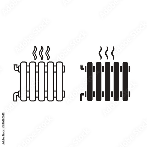 Radiator heat icon: warm home comfort, heating system symbol, outline & solid