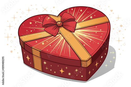 Depicting Heart Shaped Gift Box Glowing With Sparkles Beautiful High-Quality Stock Image