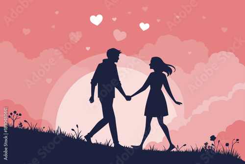 Showcasing Minimal Cute Couple Silhouettes Holding Han Elegant Creative Visual