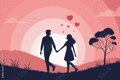 Crisp Minimal Cute Couple Silhouettes Holding Han Professional Photo