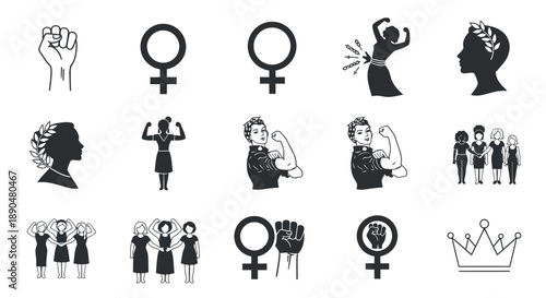 Empowering women icons representing strength and unity