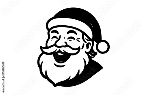 Jolly Santa Claus face with a big smile and closed eyes wearing a traditional Christmas hat