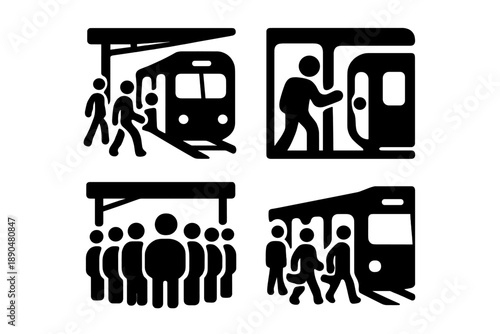 Subway and train station showing passengers waiting boarding and exiting the platform