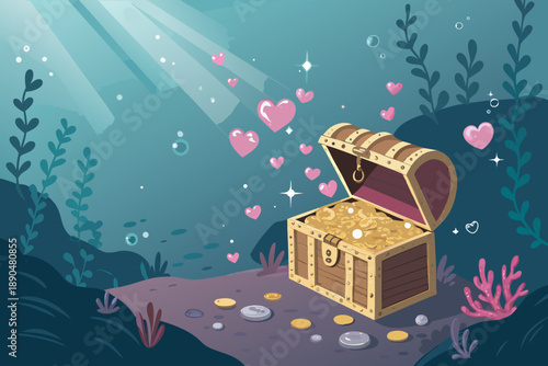 Treasure Chest Glowing Under Water With Flo Premium Digital Asset Suitable for Design