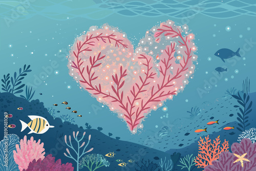 Dynamic Underwater Scene With Heart Shaped Coral High-Quality Stock Image