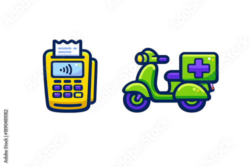 Mobile payment terminal and medical delivery scooter for healthcare services and transactions