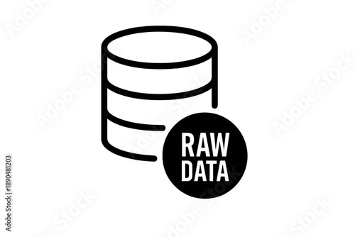 Minimalist black and white symbol representing raw data storage database and digital information technology