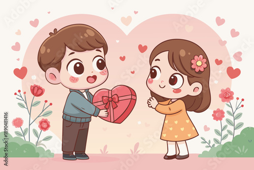 Valentine Gift Exchange Between Cute Couple Creative Visual Great for Commercial Projects