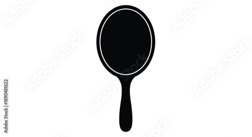A simple black hand mirror displayed against a white background silhouette