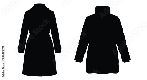 Two black coat silhouettes against a white background silhouette