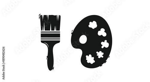 Paintbrush and palette depicted as a striking black silhouette