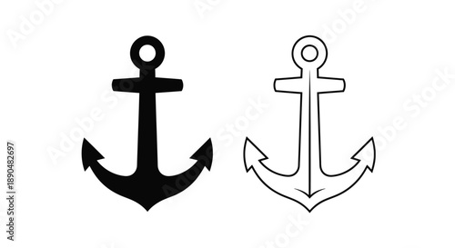 Two anchor depictions one solid and one outlined in black and white silhouette