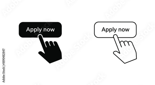 Hand clicking a button two versions black and white silhouette