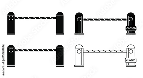 Four barrier gate illustrations depicting open and closed positions silhouette