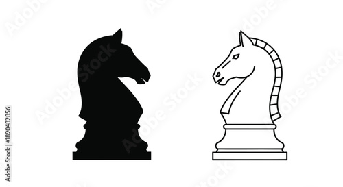 Two chess knight depictions one solid and one outlined silhouette