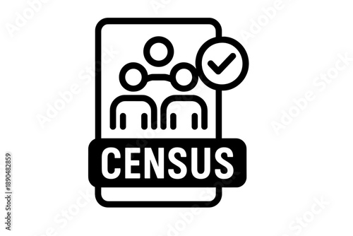 Demographic population count and registration symbol with a completed verification checkmark