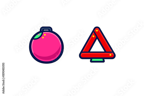 Stylized pink sphere icon and red reflective emergency warning triangle