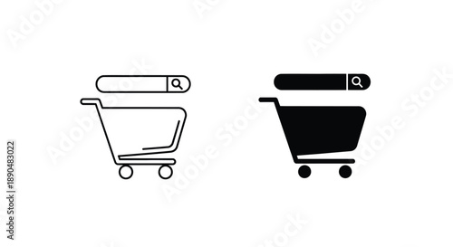 Two shopping cart icons one outlined and one solid as a silhouette