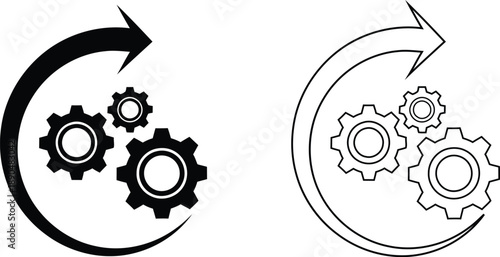 Gear icons with circular arrows indicating process cycle or workflow transformation