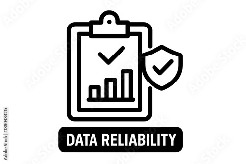 Data reliability quality assurance security and verified business metrics symbol on a clipboard