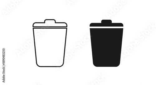 Two trash cans one outlined and one solid black silhouette