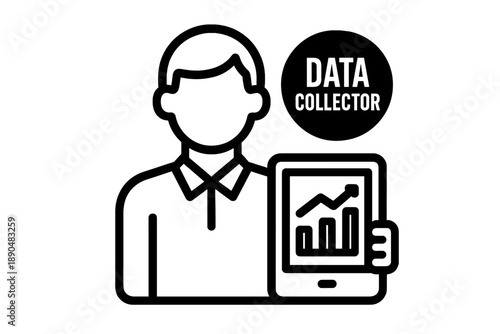 Professional data collector holding tablet displaying business growth statistics