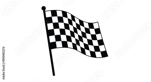 A checkered racing flag waving in the wind black and white silhouette
