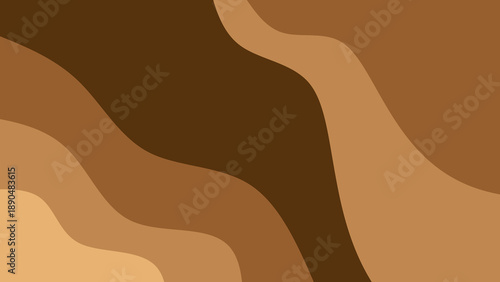 Abstract brown wavy background with deep dark center. Fluid organic curves in mocha and beige shades. Modern boho aesthetic backdrop with copy space in the middle.