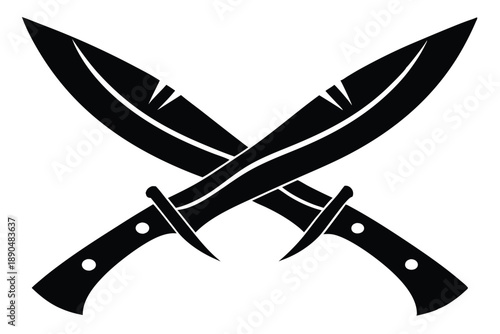 crossed kukri knives silhouette line art vector illustration