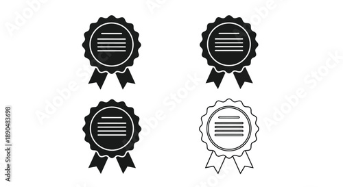 Four award ribbons displayed in black and white a striking silhouette