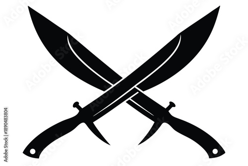 crossed kukri knives silhouette line art vector illustration