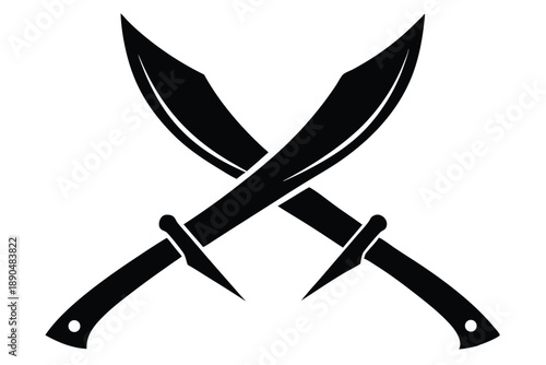 crossed kukri knives silhouette line art vector illustration